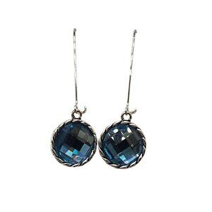 Silver Tone Blue Acrylic Crystal Faceted Drop Earrings